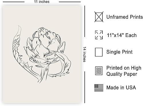 Miniatura 487 de Poster Master Póster de peonías – Estampado de flores retro – Ilustración floral – Ilustración en blanco y negro – Diseño de línea y abstracto –