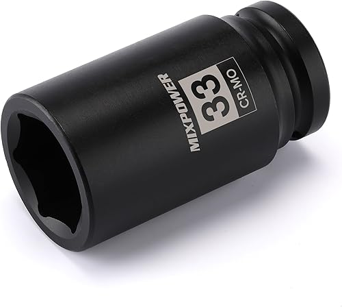 MIXPOWER Enchufe de impacto profundo de 6 puntos, 34 pulgadas, 1.299 in (métrico), CR-MO, 34 de pulgada para tuercas de eje de 6 puntos para una