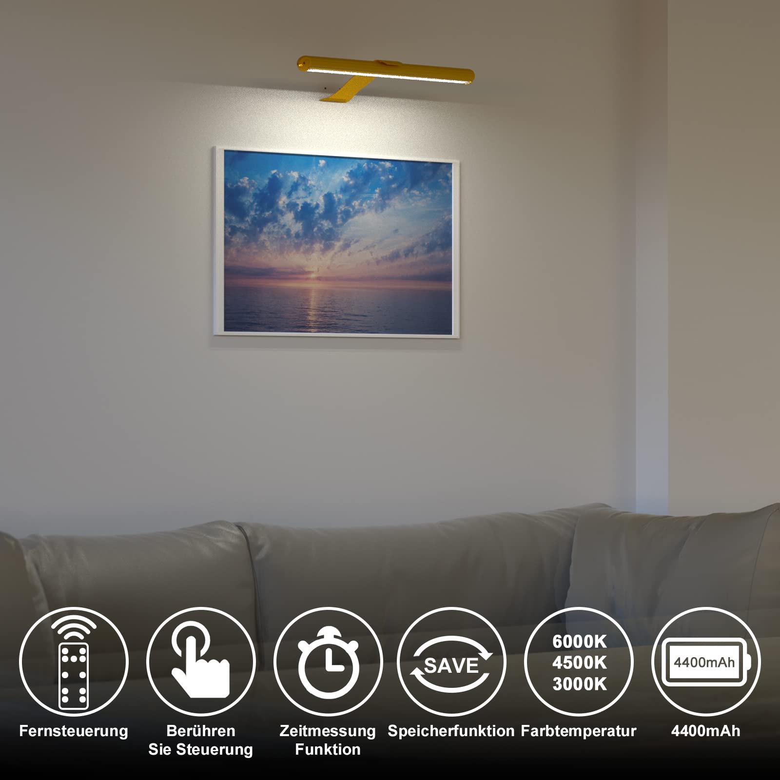 Starxing Kabellose Bildleuchte mit Fernbedienung, 2 in 1 Bild Beleuchtung Wiederaufladbare mit 3 Beleuchtungsmodi, LED Magnetisch Dart Lampe mit Timer, Akku Bilderleuchte für Malen Foto Portrait