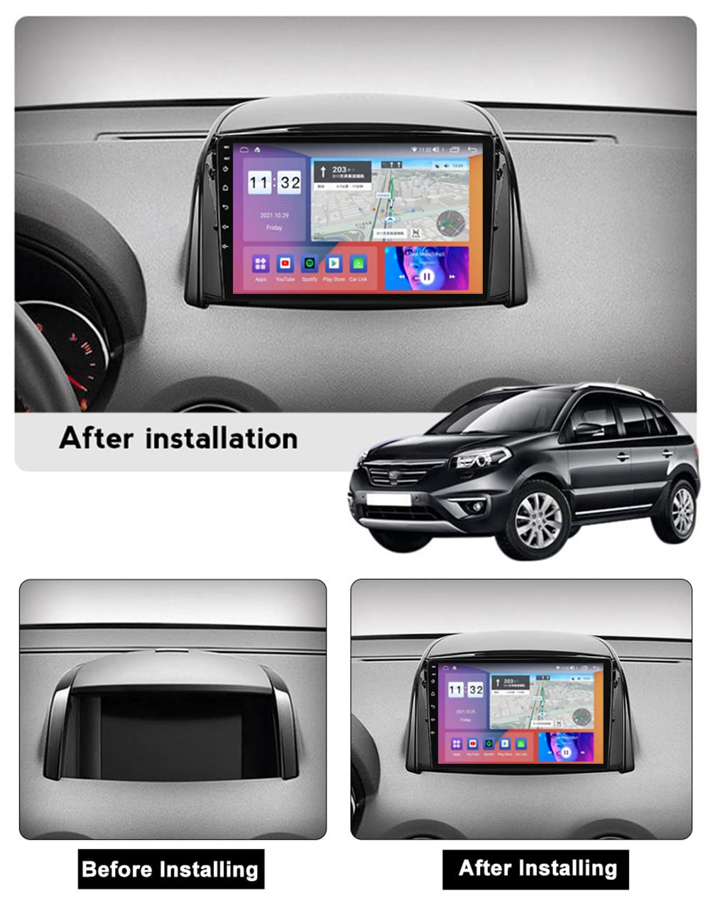Autoradio Android Per Renault Koleos 2009-2016 – Schermo 9" Touch, CarPlay & Android Auto, GPS, BT, WiFi, Controllo Volante, Camera Posteriore