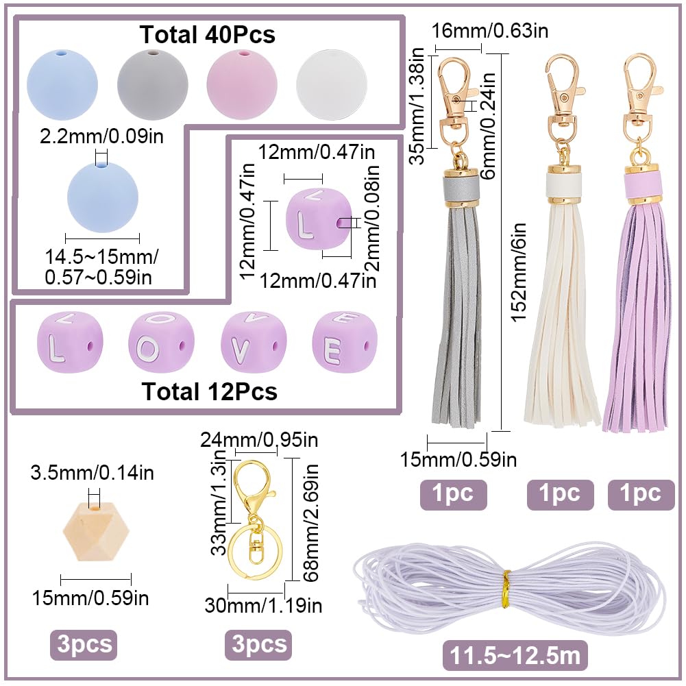SUNNYCLUE Love Silicone Beads Keychain Making Kit Silicone Keychain Beads Letter Purple Round Cube Bead for Jewellery Making Kits Women Adult DIY Keychains Keyring Supplies - Image 2