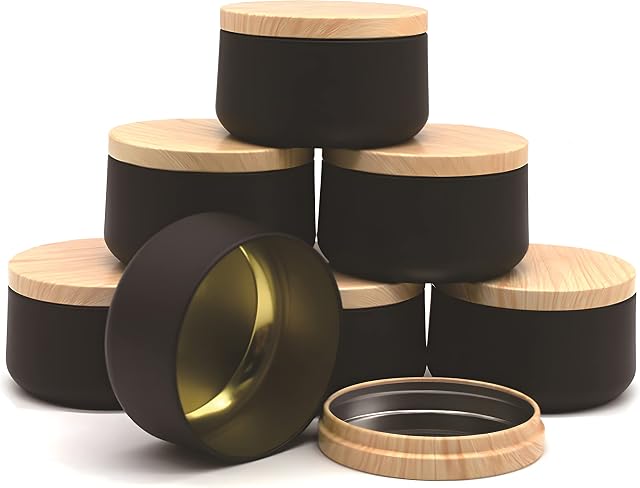 DEARLIVES Candle Containers, 8 Pieces Metal Candle Tins 6oz Empty Candle Jars Candle Jars with Wood Grain Printed Lid Candle Jars for Candle Making Arts & Crafts Storage Gifts and More