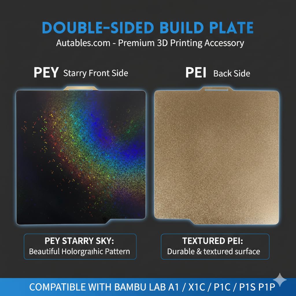 Autables Double-Sided Build Plate for Bambu Lab A1, X1C, P1S, P1P, PEY Starry Sky and Textured PEI Coating, Magnetic Spring Steel Flexible 3D Printing Bed-picture-19