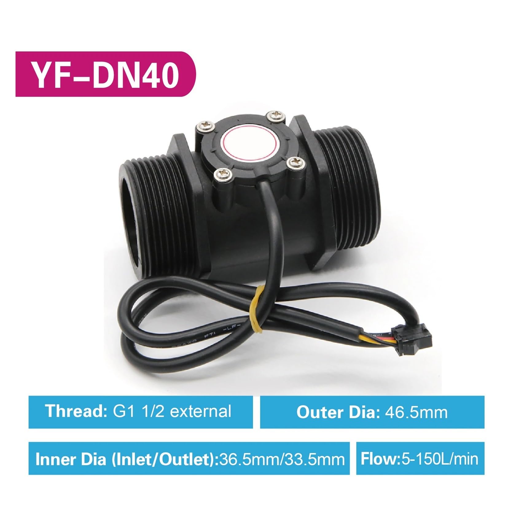 Sensor de Flujo de Agua, medidor de Flujo de líquido de 1/2, 3/4 y 1/2 Pulgadas for riego(YF-DN40)