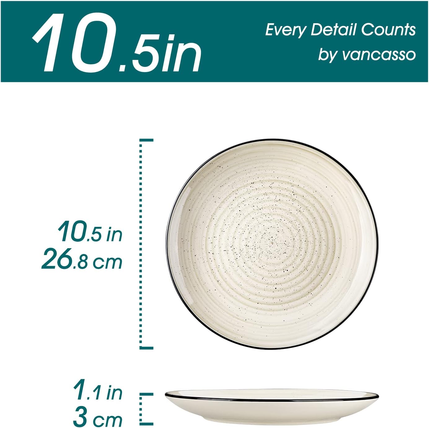 vancasso Bonbon Dinner Plates Set of 6, 10.5 Inch Ceramic Dinner Pasta Plates,Large Dinnerware Plate for Kitchen, Microwave & Dishwasher Safe Serving Bowls, Beige - Image 2