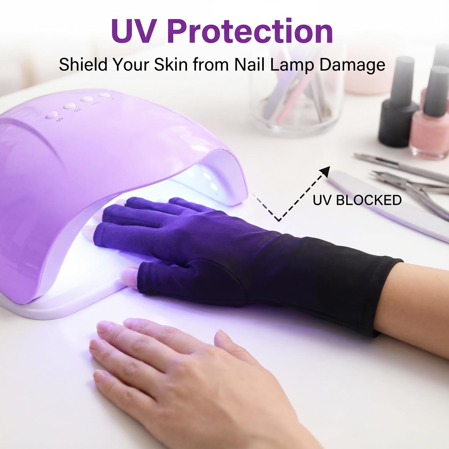 YUYTE UV handschuhe nägel, UV Schutzhandschuhe für Gel Nagellampen, Fingerlose Handschuhe, Schutz gegen Sonnenbrand, Alterung und Austrocknen der Haut Kosmetik