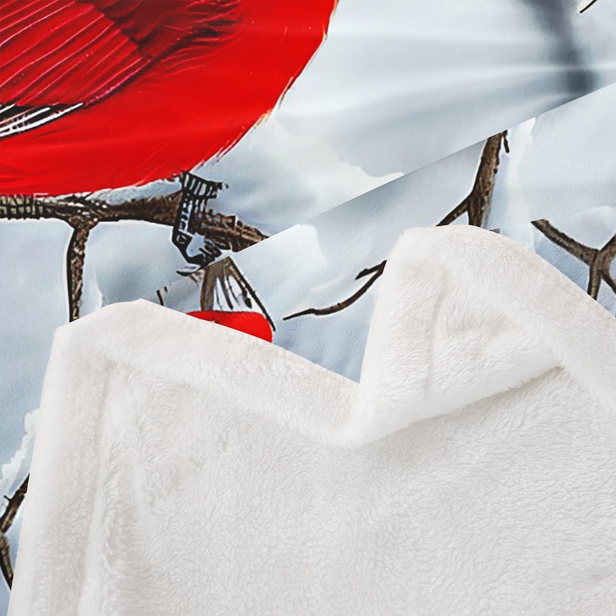 Feelyou Red Cardinal Sherpa Blanket Throw 50"x60" Christmas Fleece Throw Blanket Ultra Soft Berries and Cardinals Pattern Printed All Season, Winter for Sofa Couch Christmas Flannal