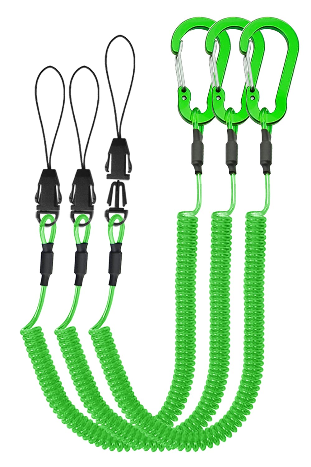 Lix&Rix Coiled Lanyards with Carabiner, Ring and Quick Release Detachable Buckle for Fishing Equipment Keys, Cards, Tools