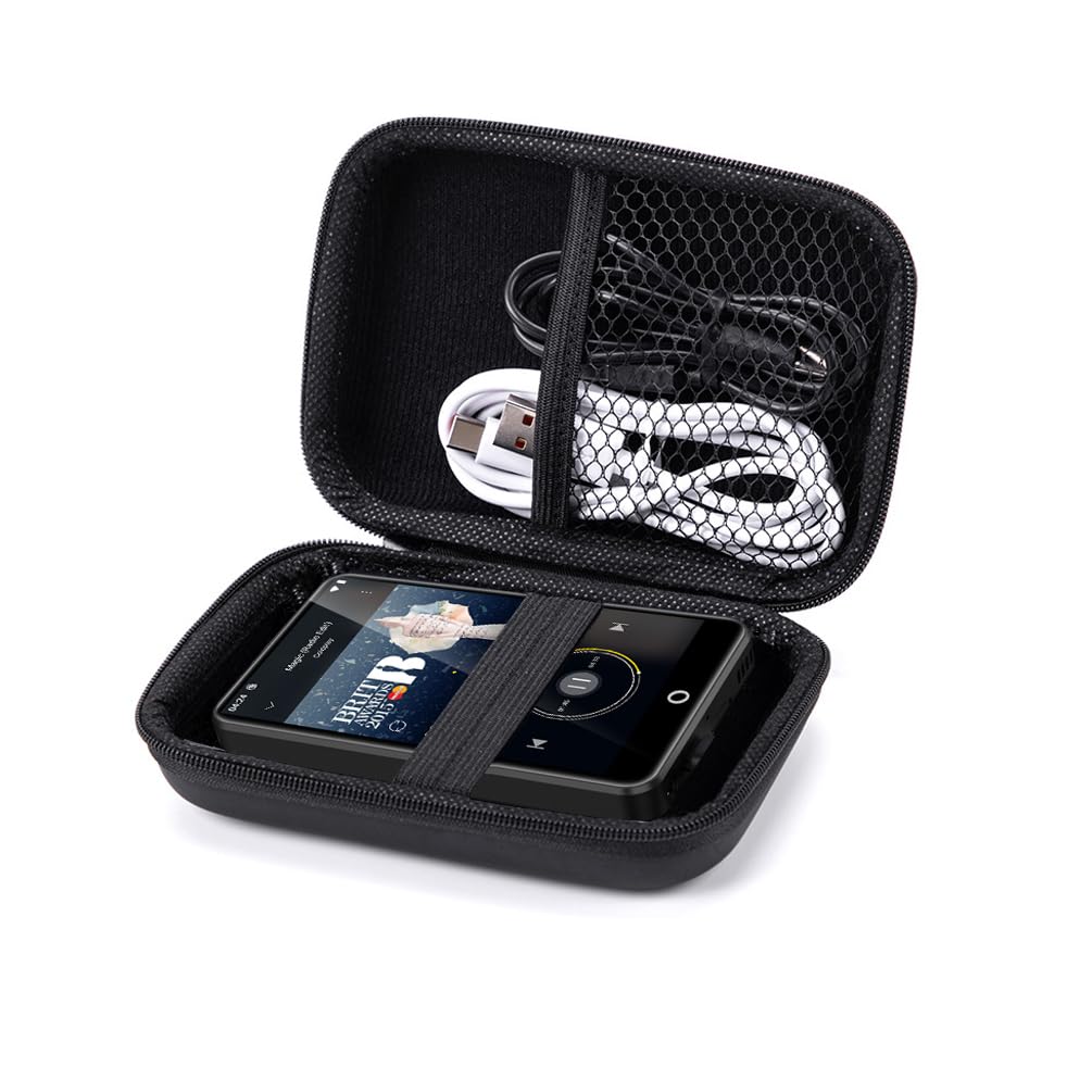 Qrettie MP3 MP4 Player Case for G1 M505 4 Inch Full Screen Touch Music Player Protective Cover Hard Case Fits Earbuds USB Cable Memory Card (Black)