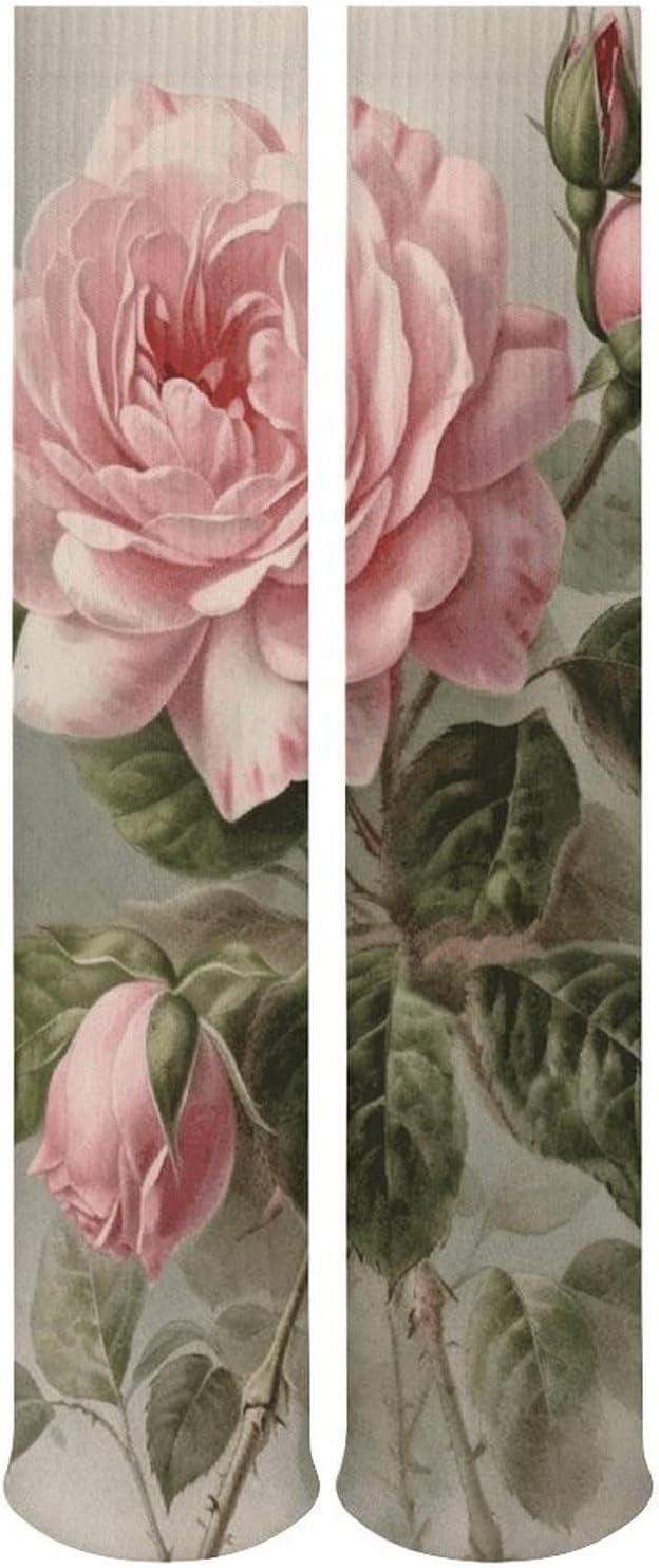 Vintage Pink Rose Socks 5-Pairs Breathable Crew Socks Casual Comfort Aesthetic Sock Lightweight Calf Sock