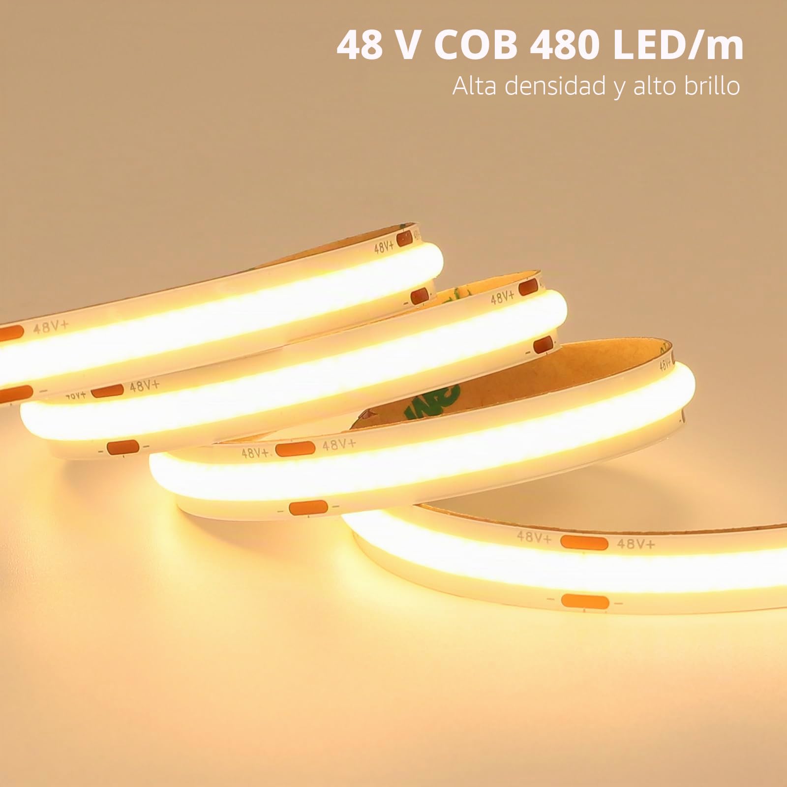 BENLUN Kit de Tira LED COB 48V 20 Metros, Luces LED Habitacion Adhesiva | 3000K Blanco Cálido Tiras LED de Interior CRI 92 con Transformador, para Dormitorio, Cocina, Iluminación Decorativa