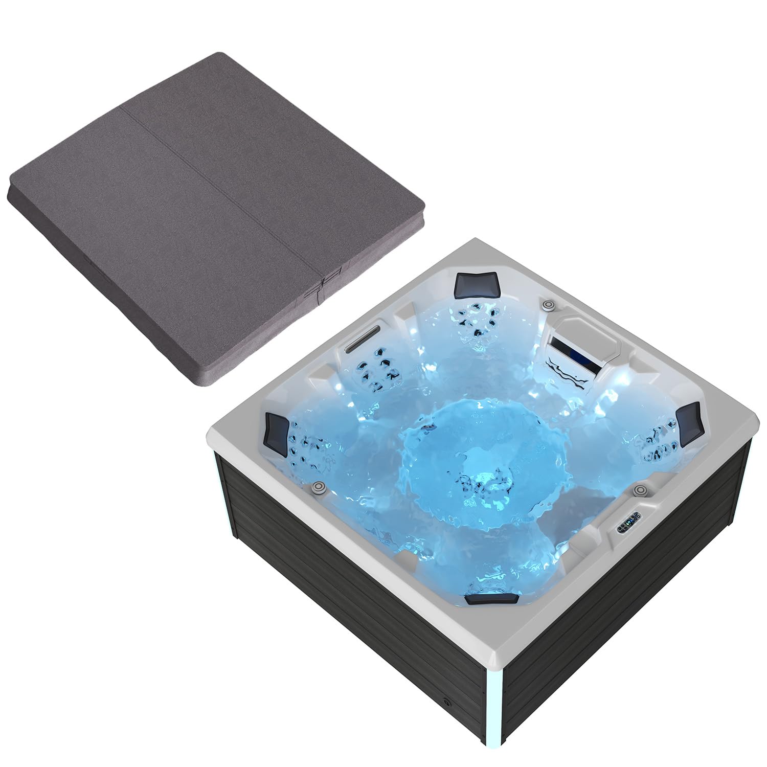 Tronitechnik® Outdoor Whirlpool Spa TORCELLO außen Badewanne weiß 210cm x 210cm mit Heizung, Hydromassage und Farblichtherapie