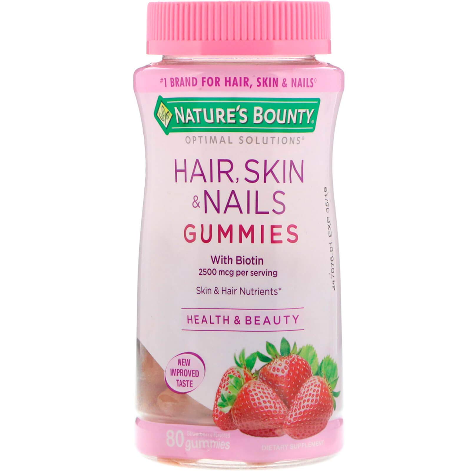 Nature's Bounty, Optimal Solutions, Hair, Skin & Nails, Strawberry Flavored, 80 Gummies