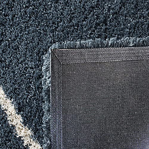 Image of Modern Anti Slip Shaggy Fluffy Fur Rectangular Rug And Carpet For Living Room, Bedroom (6X9 Feet, Blue & Ivory)