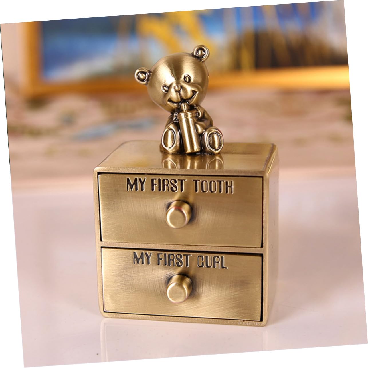 YARNOW Caja de Recuerdos para Dientes y Rizos Ñiño, Caja Metálica Decorativa en Dorado y Plata, Almacenamiento Infantil para Niños y Niñas, Set de 2 Piezas para Guardar Recuerdos