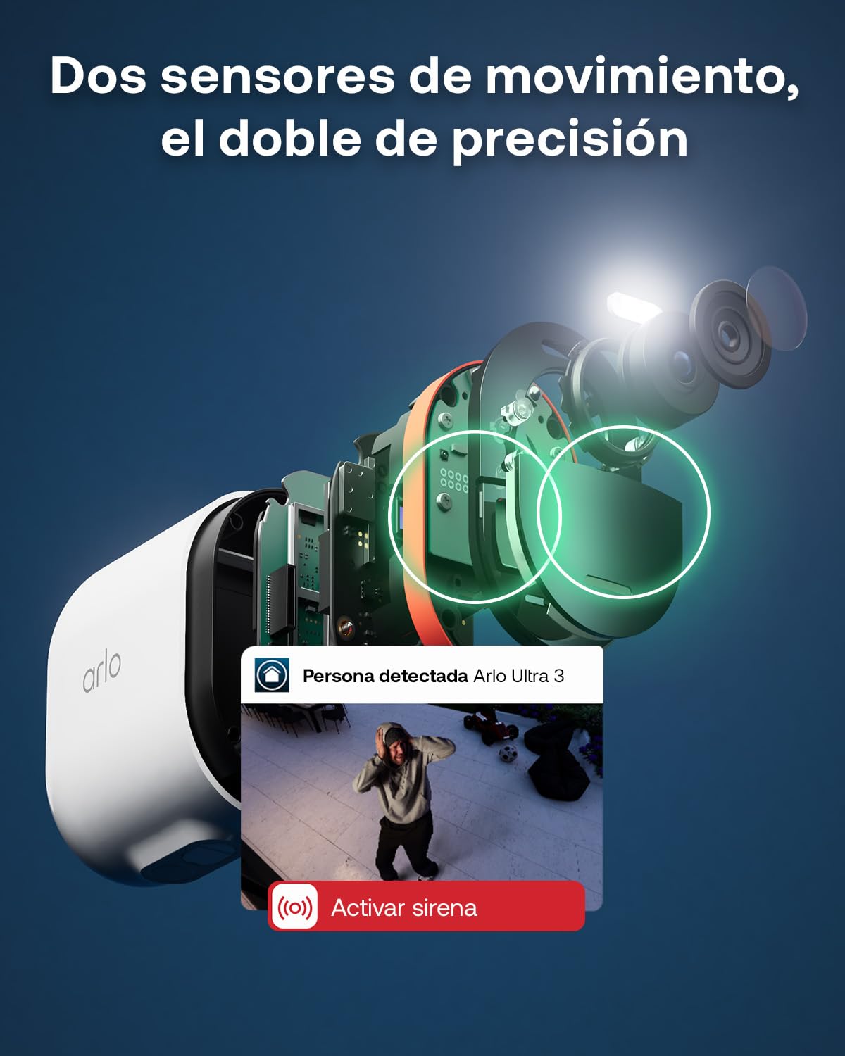 Arlo Ultra 3 Camara de Vigilancia WiFi Exterior 4K, Seguridad Interior, Sensor de Movimiento, Alarmas para Casa, Visión Nocturna Color, Prueba de Secure App Incluida, 1 Cámara, Blanca