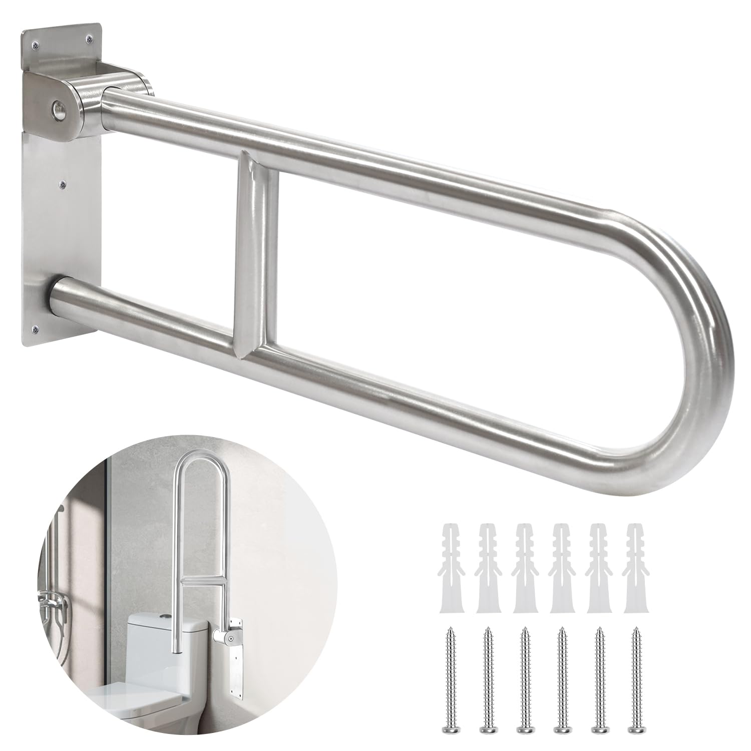 Barra Baño Minusválido, Barra Abatible 60cm, Agarrador Ducha Personas Mayores, Acero Inoxidable, Asidero de Seguridad para Baño, Soporta Hasta 350kg