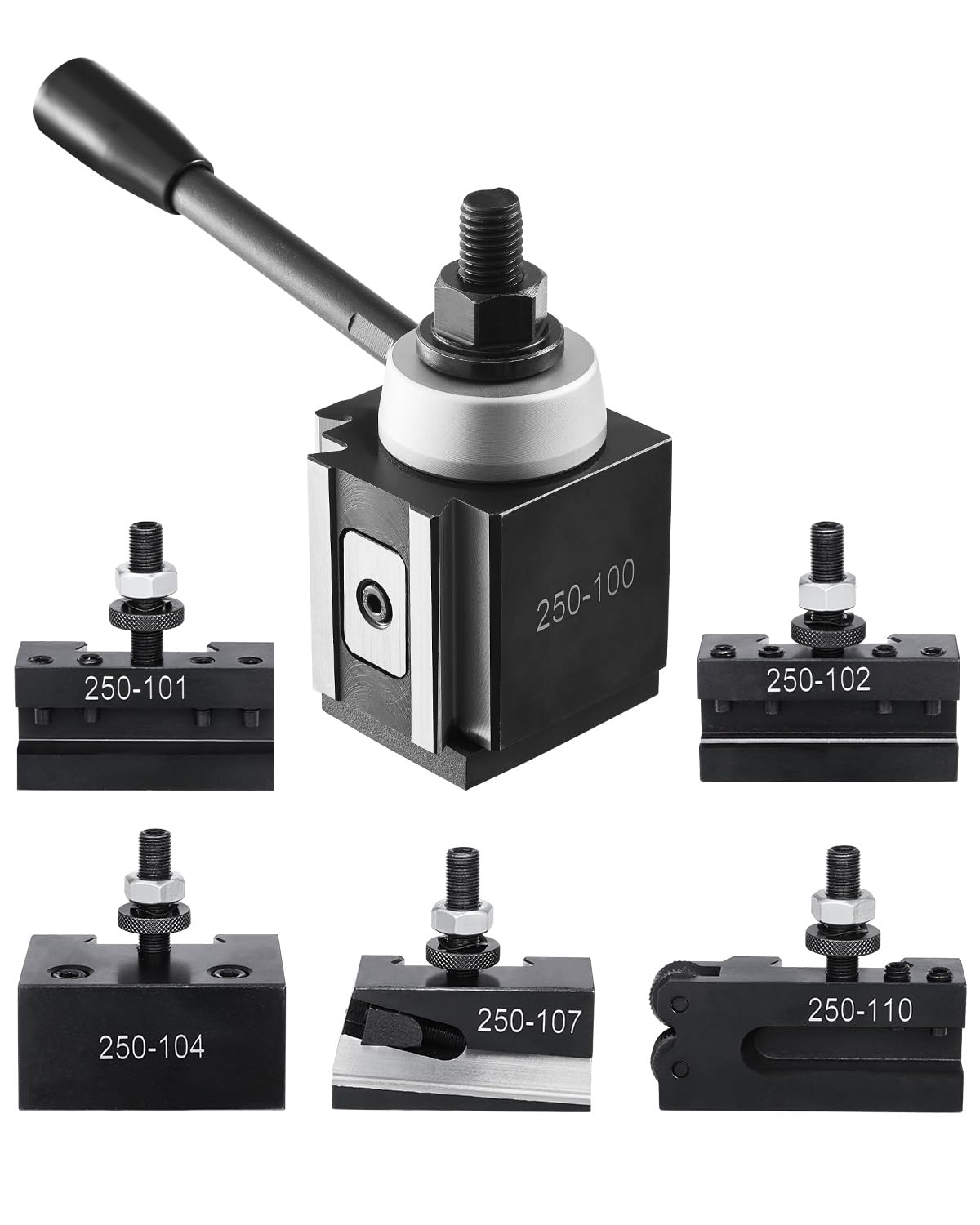 VEVOR Set di Portautensili a Cambio in Acciaio Resistente, 6 Pezzi, Set di Attrezzi a Cambio Rapido, Portautensili a Cuneo per Tornitura, per Torni per Metallo, Oscillazione 152,4-305 mm
