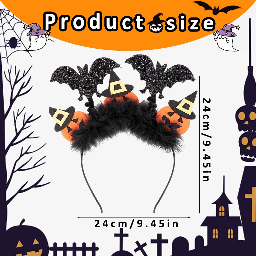 Quaverro Halloween Headband, Black Glitter Bat Headband, Pumpkin Headbad, Halloween Fancy Dress Costume Accessories, For Unisex - Image 2