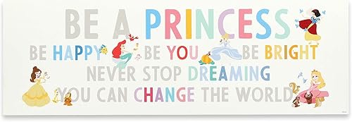 Open Road Brands Disney Be a Princess - Decoración de pared de madera, gran inspirador, arte de pared de princesa Disney para dormitorio de niños o