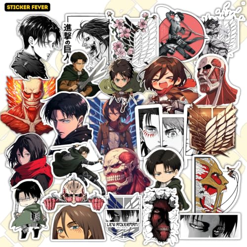 Image of Attack on Titan Stickers Pack of 35 Stickers | Anime Waterproof Vinyl Stickers for Laptop, Phone, Water Bottle, Notebook, Gaming & Anime Fans