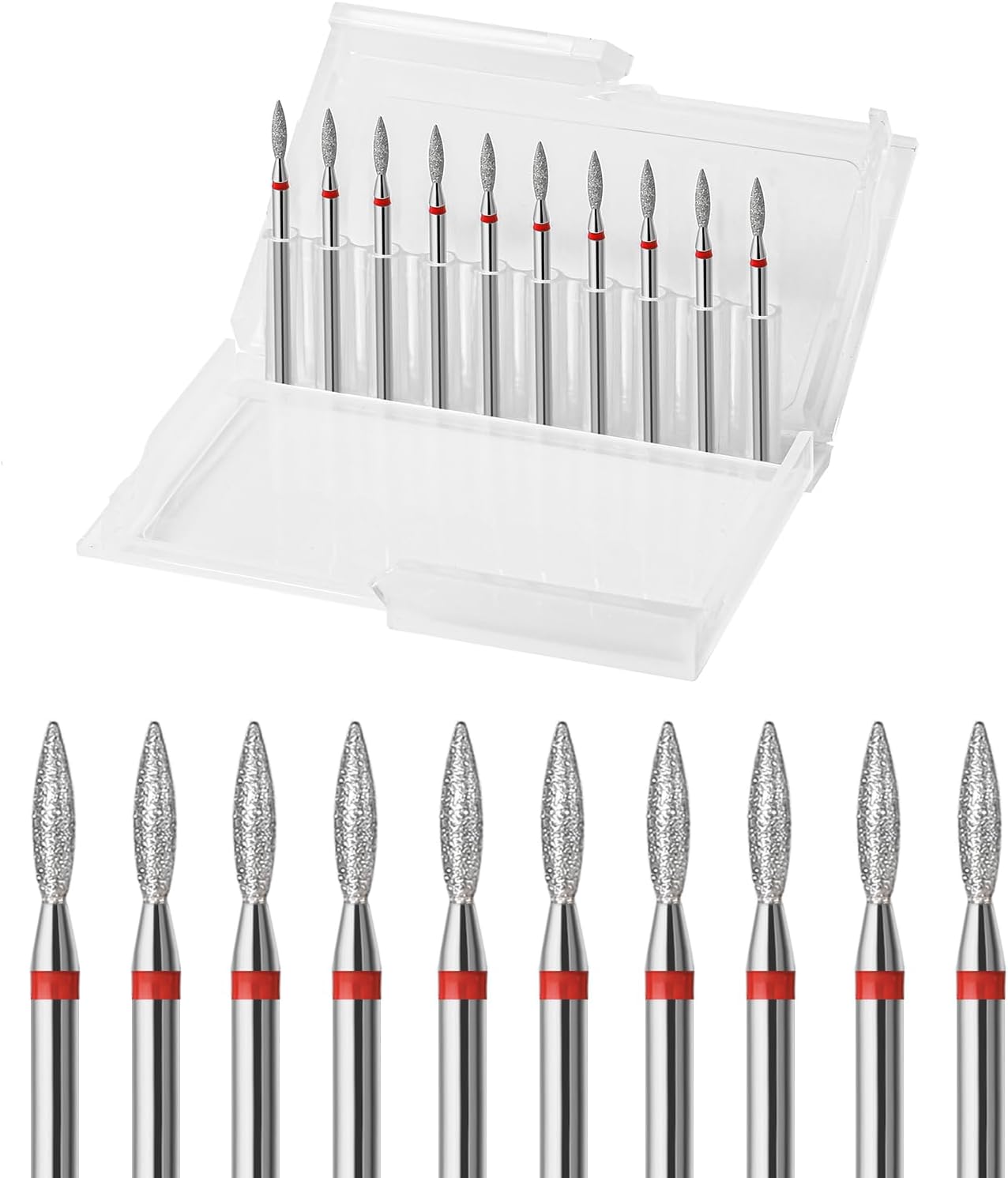 10pcs Diamond Flame Cuticle Drill Bits Set, Professional Cuticle Nail Drill Bits for Dead Skin 3/32'' Nails Dry Manicure Pedicure Shape Remove Nail Salon Tools(Fine-F)