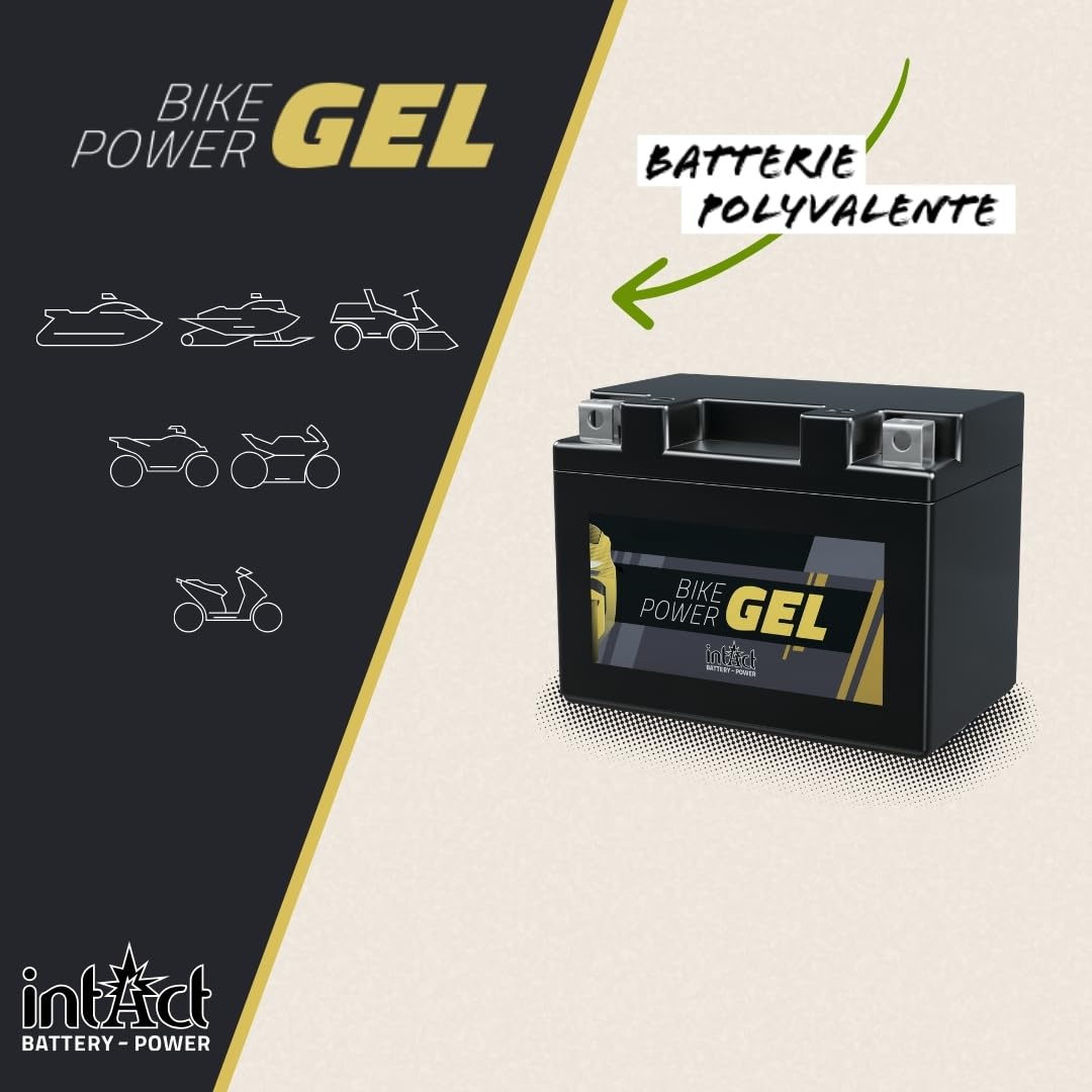 intAct - BATTERIE DE MOTO GEL Bike-Power GEL51913. Remplace 51814, 51913, YT19BL. Batterie moto 12V 21Ah 300A. Dimensions : 185x80x170mm. Avec jusqu’à 30% de puissance de démarrage en plus.