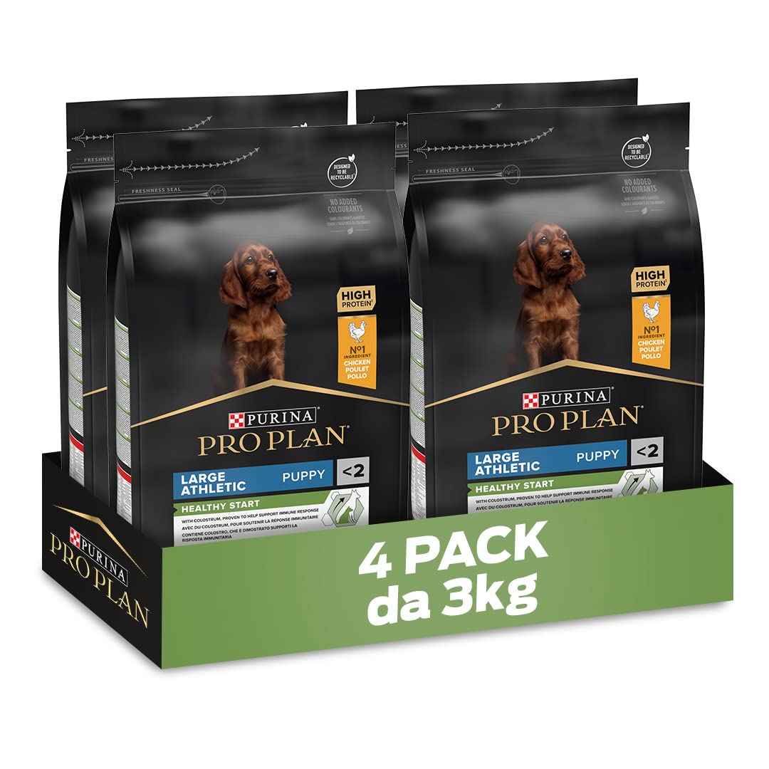 PURINA PRO PLAN Healthy Start Large Athletic krokiety dla psów z kurczakiem, 4 worki 3 kg