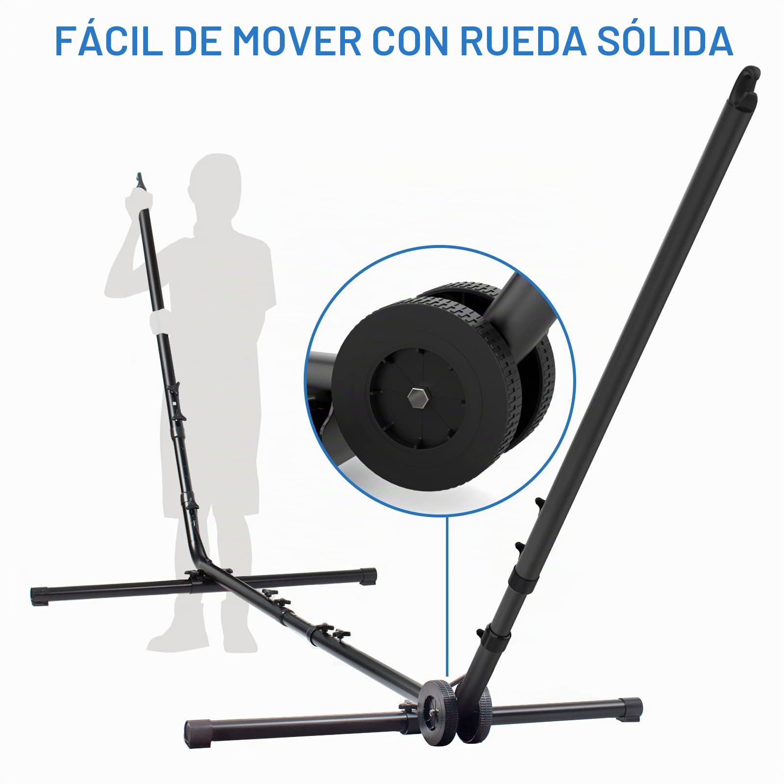 Todeco Soporte de Suelo para Hamaca Con Ruedas y Bolsa de transporte, Accesorios: Hamaca no incluida, Tamaño: 296-380 x 107-132 x 100 cm