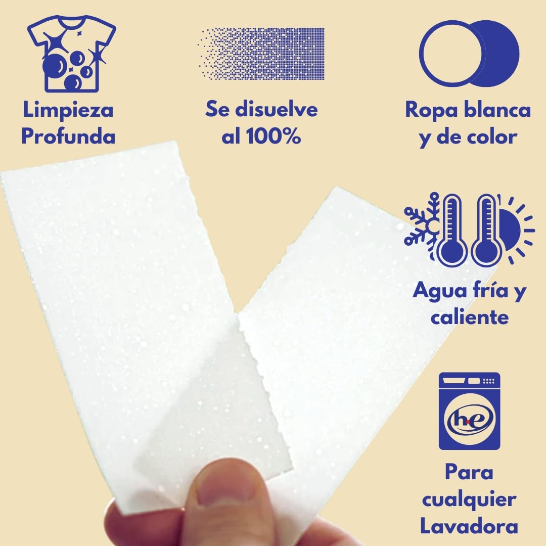 Detergente en Tiras Concentrado para Ropa de Bebé (Máximo 800 Lavados) – Hipoalergénico, Ecológico, para Pieles Sensibles, Biodegradable, Vegano, Sin Plásticos – Pack de 10 Unidades (Sin fragancia)