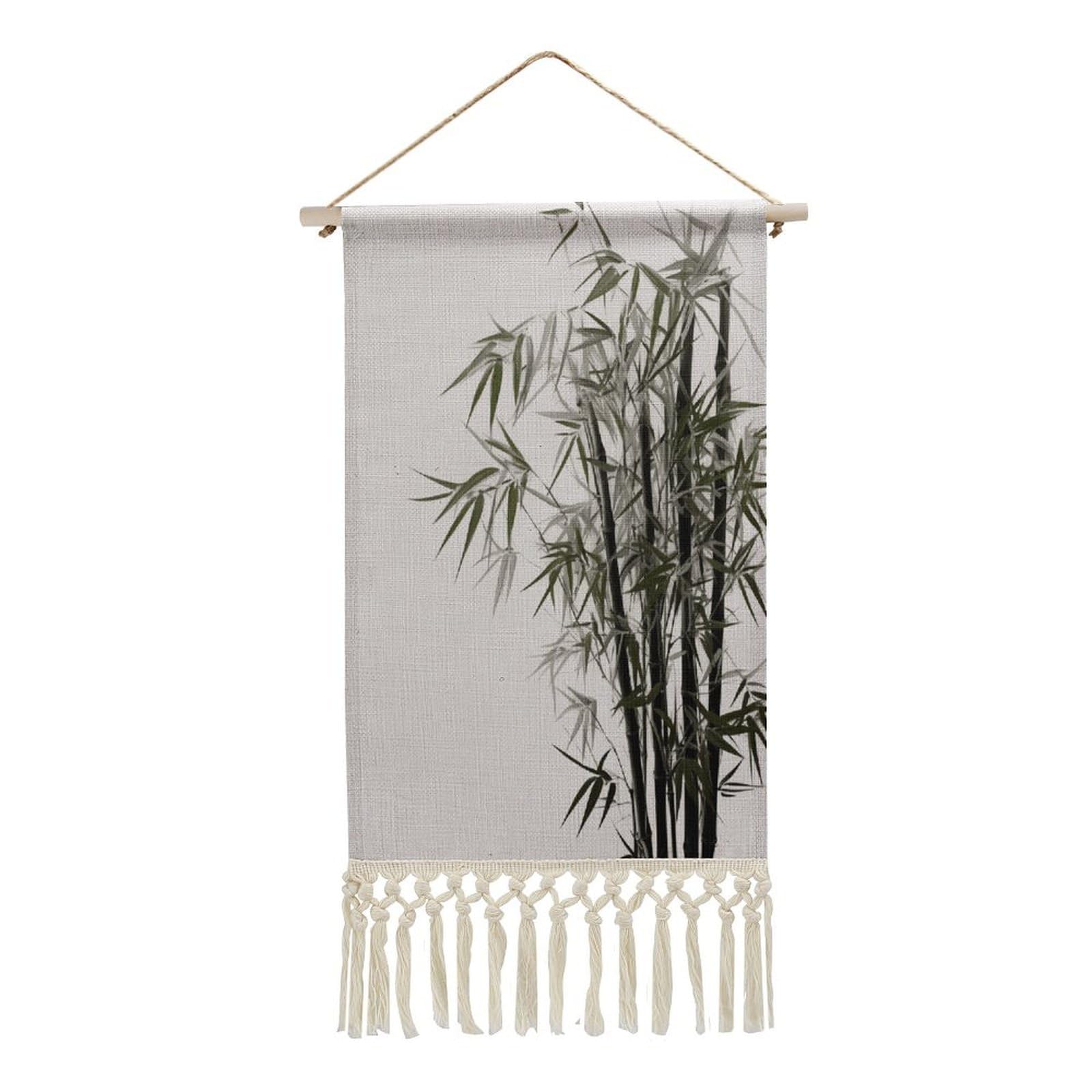 FekiLoot Asian Bamboo Wall Art Poster Hanger Frame Vertical Tassel Tapestry Cotton Linen Hanging Poster Decorative Wall Art Prints Vintage Wall Art Decor for Home Bedroom Living Room Office