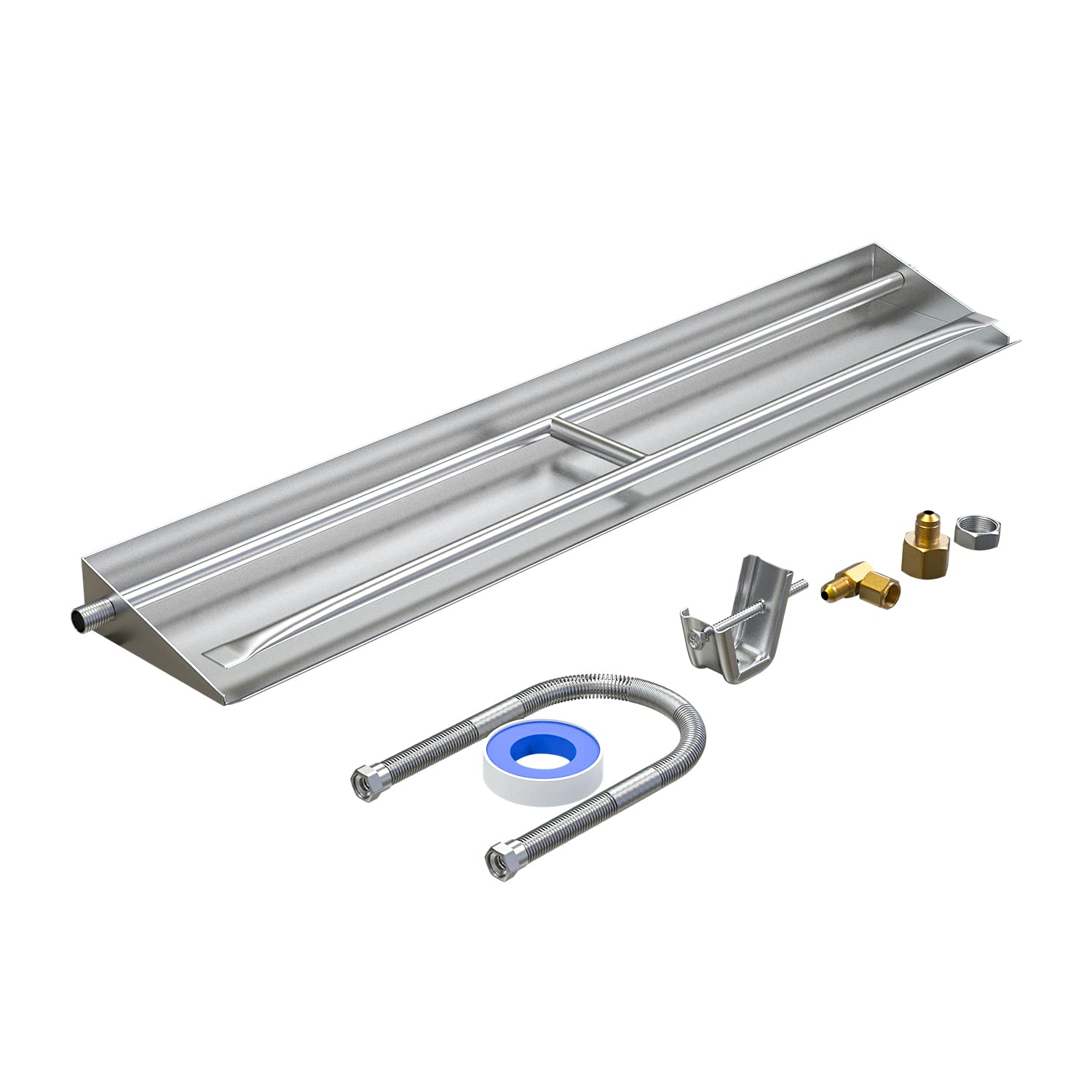Fireplace Dual Flame Pan Fireplace Flame Pan 80,000 BTU Stainless Steel Burner and Pan 26.5 x 6.5 inch for Indoor and Outdoor Fireplace