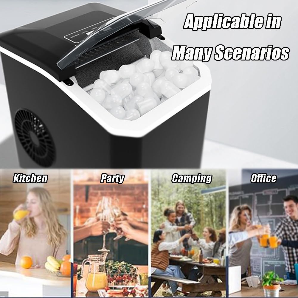 Macchina per il ghiaccio portatile, da banco, crea cubetti di ghiaccio a forma di proiettile in 7 minuti, produzione di 11,8 kg/24 ore, autopulente con paletta e cestello per il ghiaccio, ideale