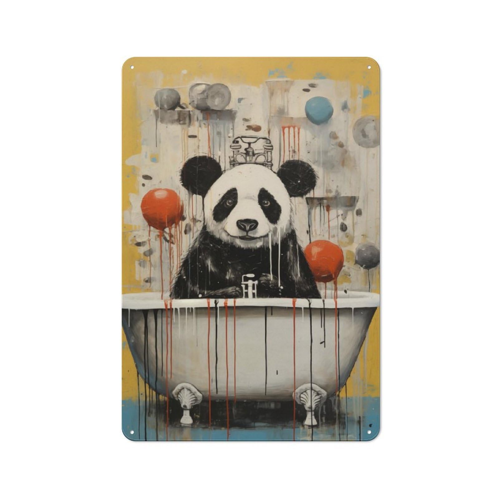 Junmoney Panda In The Bath Animal Rustic Tin Sign 30X20cm For Living Room Or Hallway, Suited To Living Room Decor Lovers