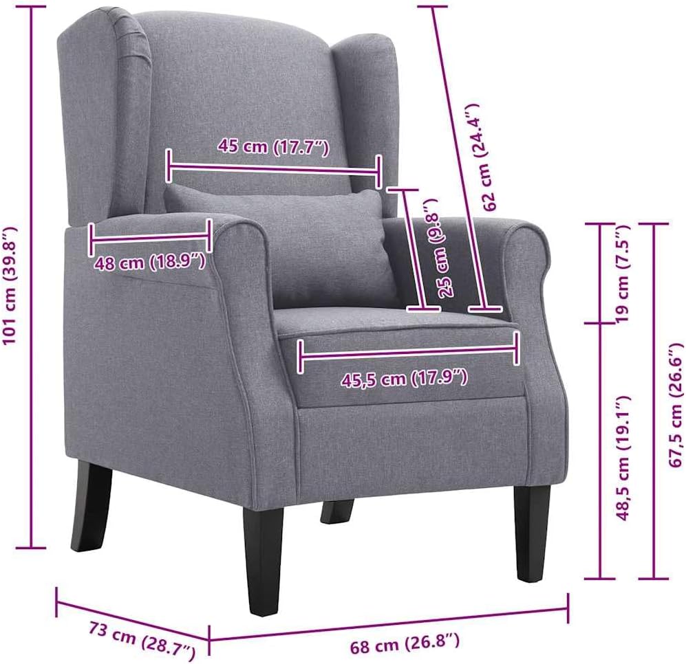 Poltrona vidaXL con dimensioni dettagliate