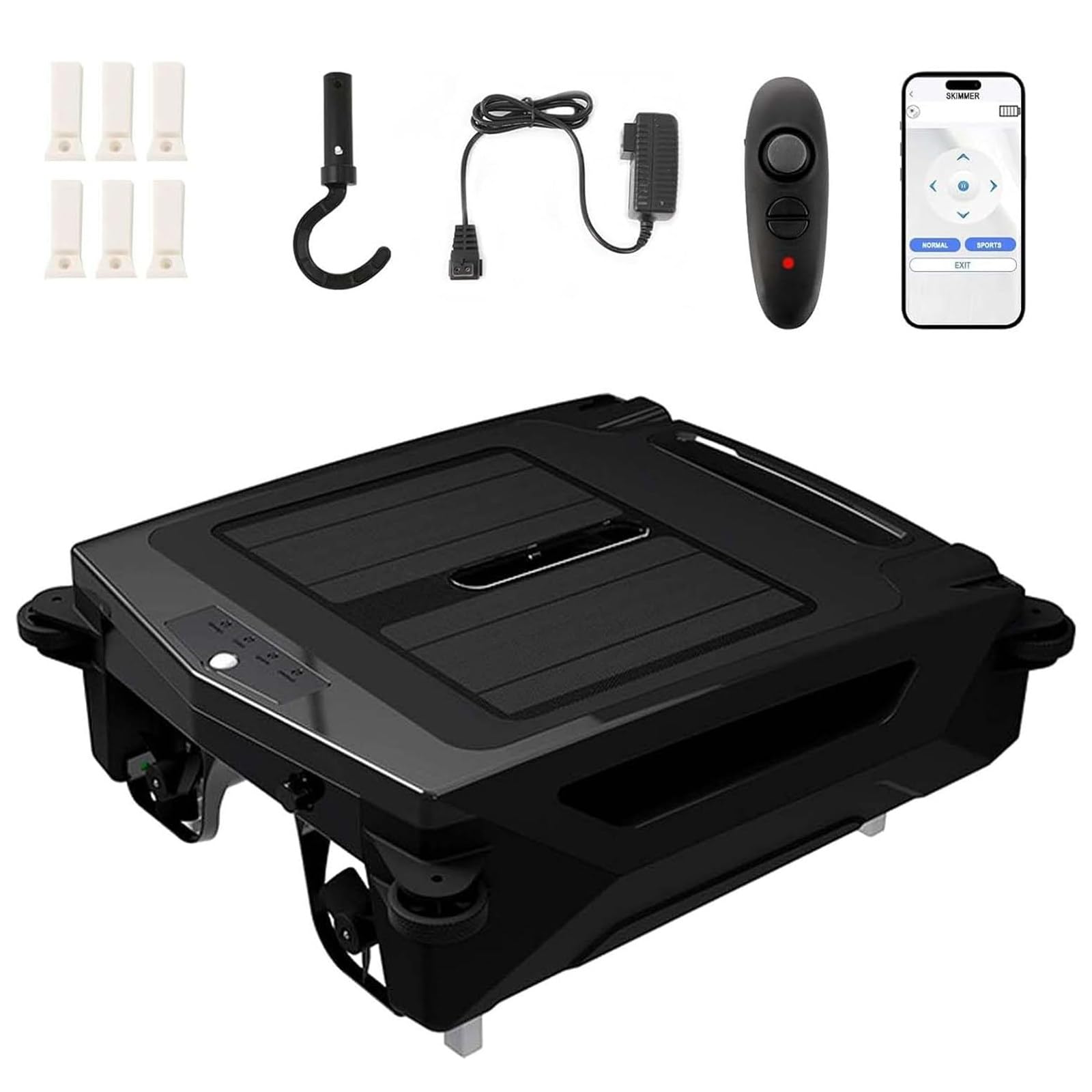 Kindevieft Solar Powered Automatic Robotic Pool Skimmer Cleaner with APP Support, IPX7 Waterproof Pool Cleaner Robot with Solar and Rechargeable Dual Mode Black
