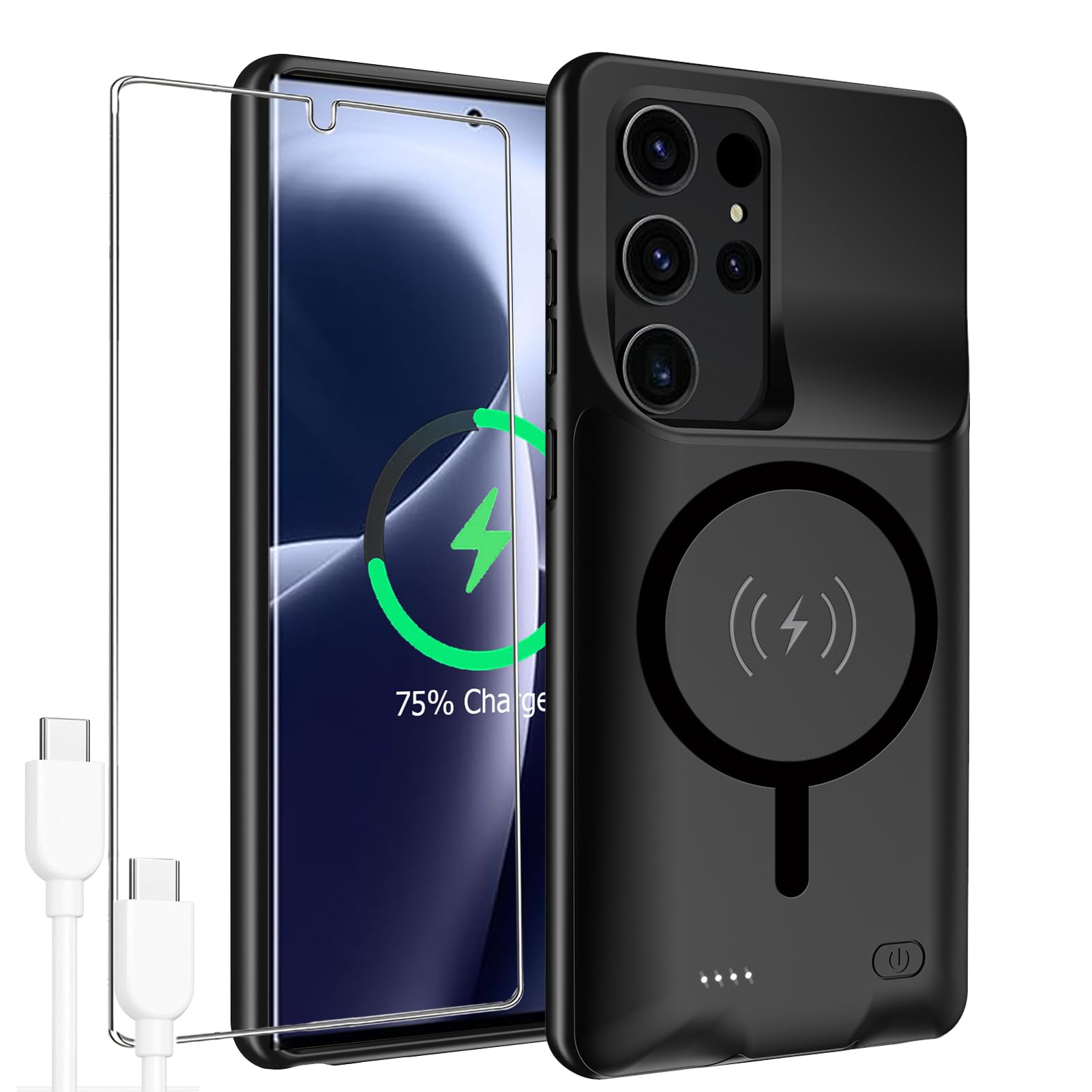 Custodia con batteria per Galaxy S25 Ultra, aggiornata 12000 mAh, ad alta capacità, ricaricabile, portatile, con ricarica wireless compatibile con custodia di ricarica S25 Ultra (6,9 pollici) e