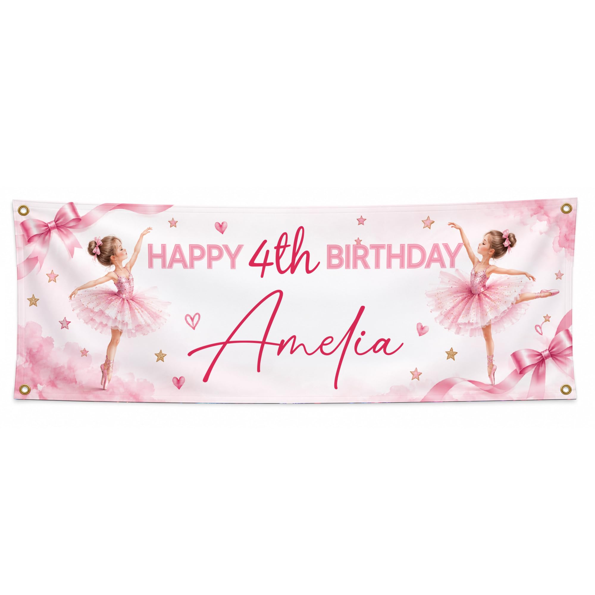 Personalised Birthday Banner with Name & Age, Custom Party Decoration (Little Ballerina)