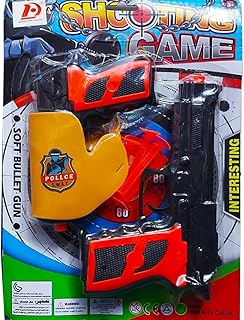 لعبة مسدس الشرطة مع طلقات إسفنجية وحافظة للاطفال - أسود × برتقالي