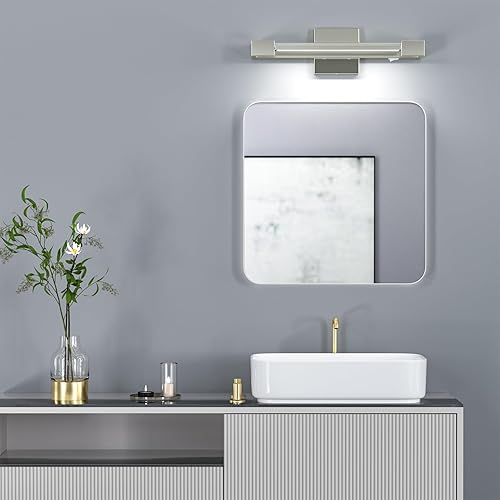 Miniatura 3 de Luces de baño sobre espejo de níquel cepillado de 16.5 pulgadas, 18 W, barra de luz moderna ajustable con interruptor, blanco natural de 5000 K para