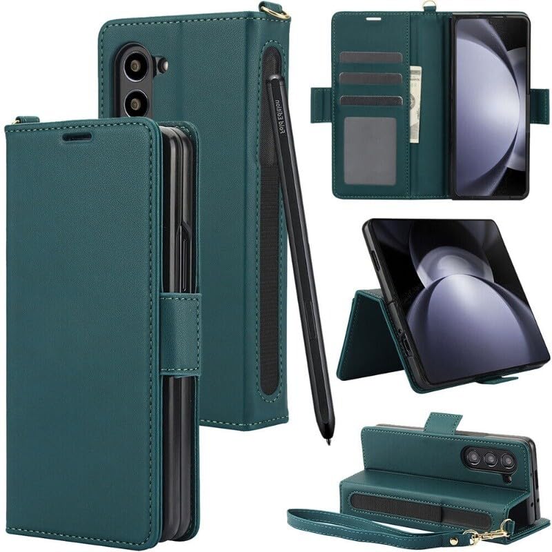Étui portefeuille Samsung Galaxy Z Fold 5 vert idéal pour sécuriser vos déplacements urbains