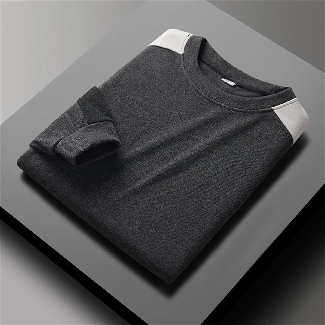 Maglietta da uomo in pile double-face, girocollo, a maniche lunghe, termica, basic, casual, patchwork