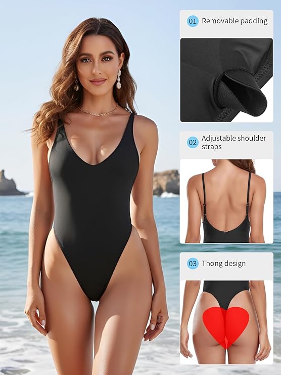 RELLECIGA Women's One Piece Thong Swimsuit