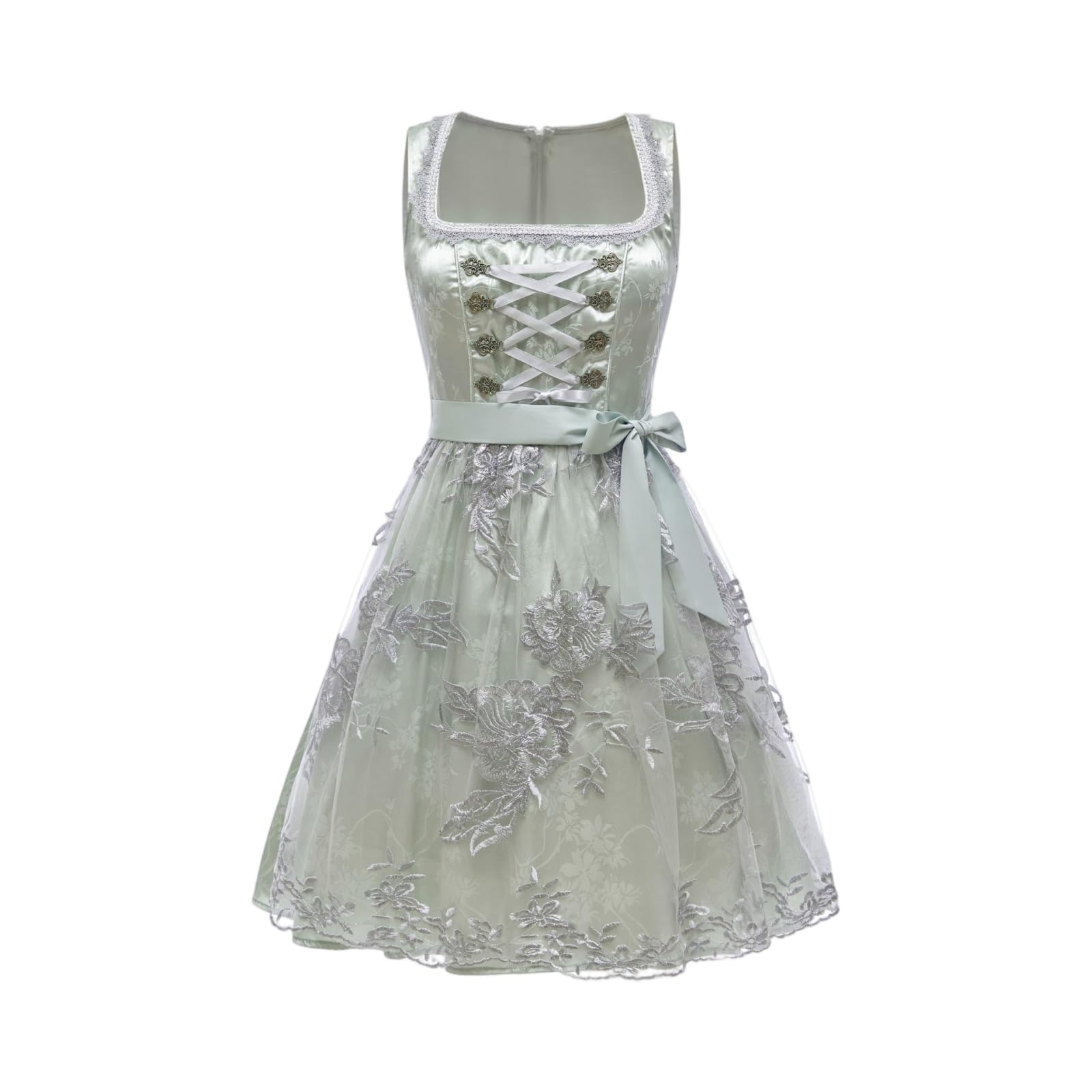 Dirndl Midi Damen Eckiger Ausschnitt Blumenmuster Dirndl Kleid Trachtenkleid Trachten Oktoberfest Damen Outfit Elegant Trachtenrock Wiesn Outfit Trachtenmode Dirndlkleid Für Oktoberfest Karneval