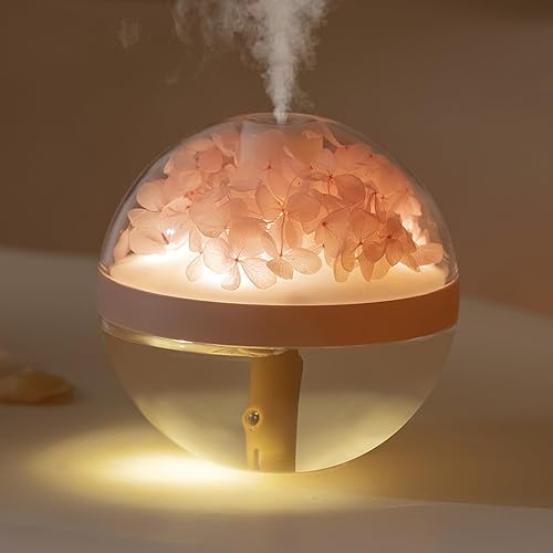 Humidificador portátil de flores preservadas, capacidad de 9.1 fl oz, difusor de aceite esencial recargable con luz nocturna y apagado automático