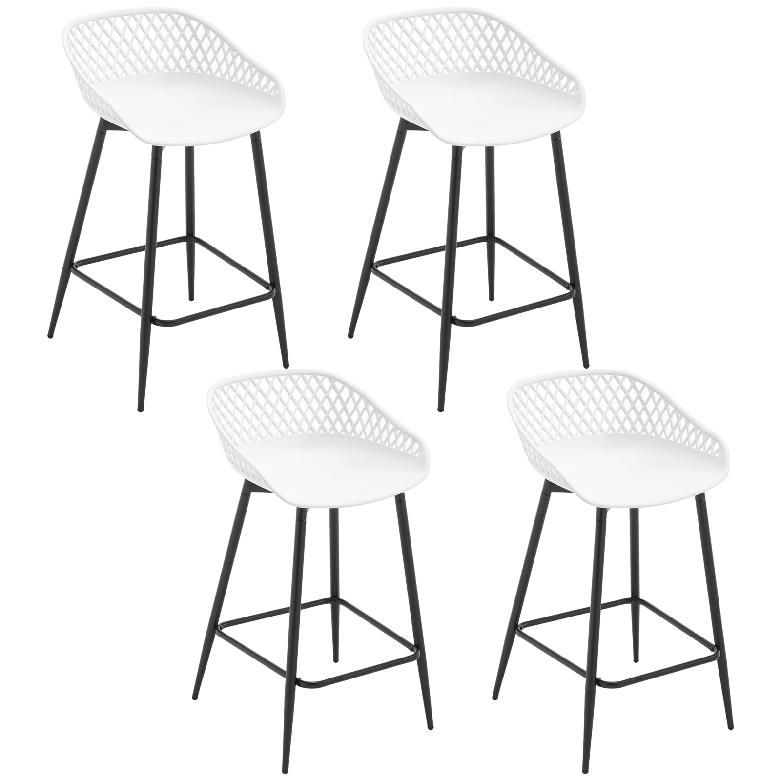 WOLTU Sgabelli da Bar Set di 4, Sgabello Cucina Esterno 64.5cm con Poggiapiedi e Schienale, per Isola Cucina, Colazione, Seduta in Plastica, Bianco
