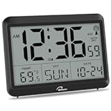 WallarGe Atomic Digital Wall Clock Battery Operated&comma; Self-Setting&comma; Large Display with Temperature&comma; Date&comma; Day of The Week&comma; Silent Wall Mount Digital Clock&comma; 4 Time Zones&comma; DST