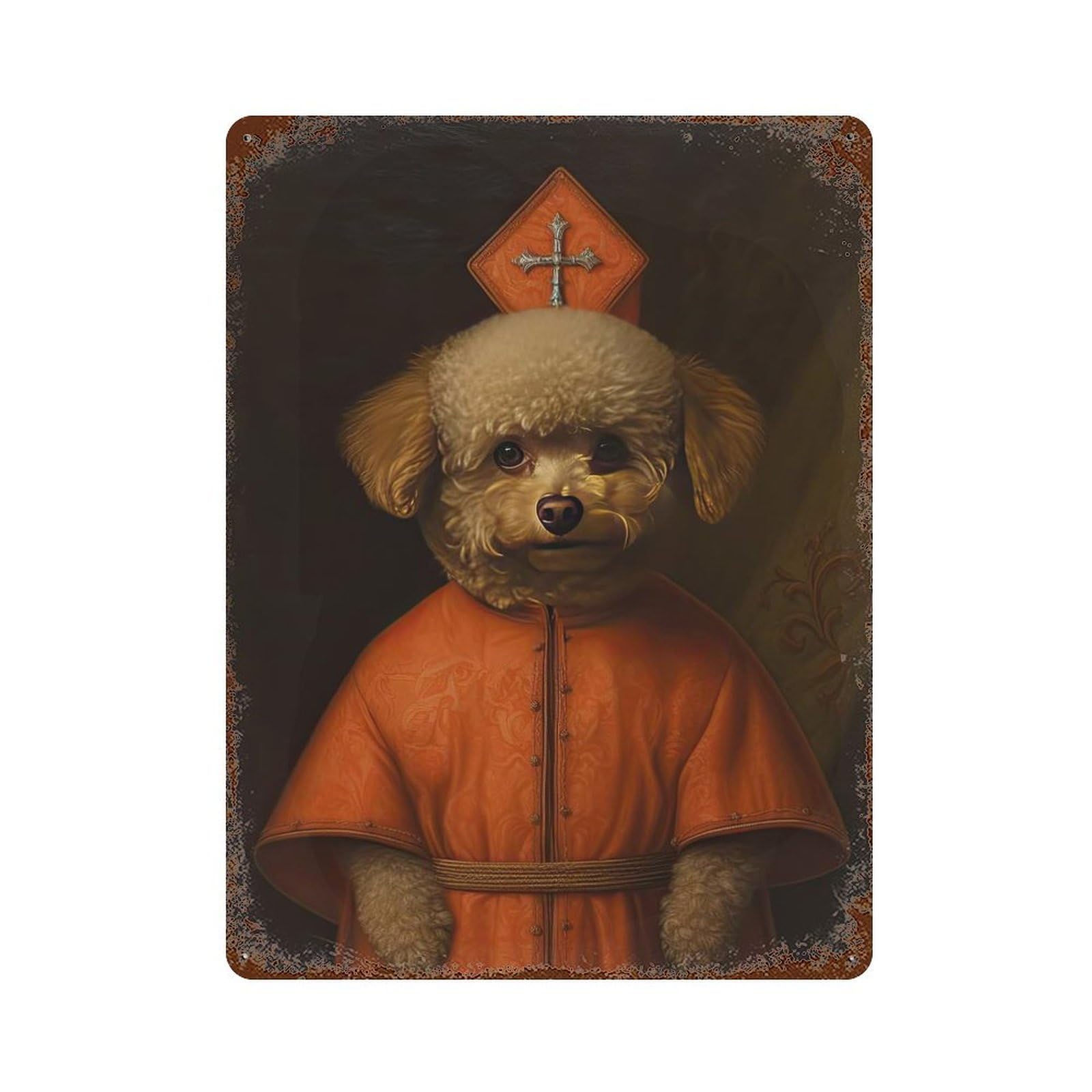Toy Poodle The Pope Rust Effect Tin Sign 15.7"x11.8", Old School Wall Decor for Farmhouse, Kitchen And Entryway Decor