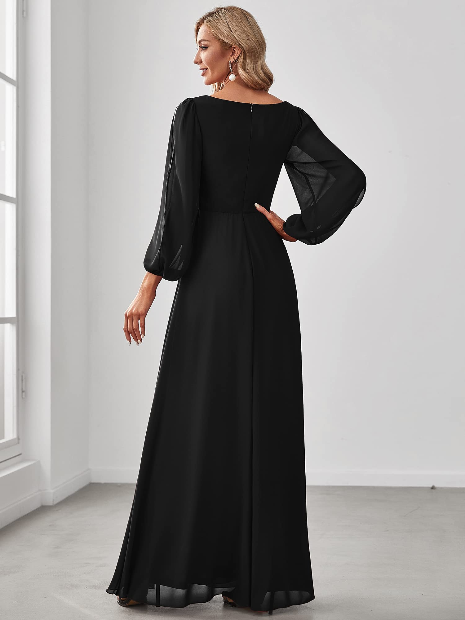 Ever-Pretty Vestito da Cerimonia Elegante Linea ad A Scollo a V A Abiti da Sera 00461 Nero 52