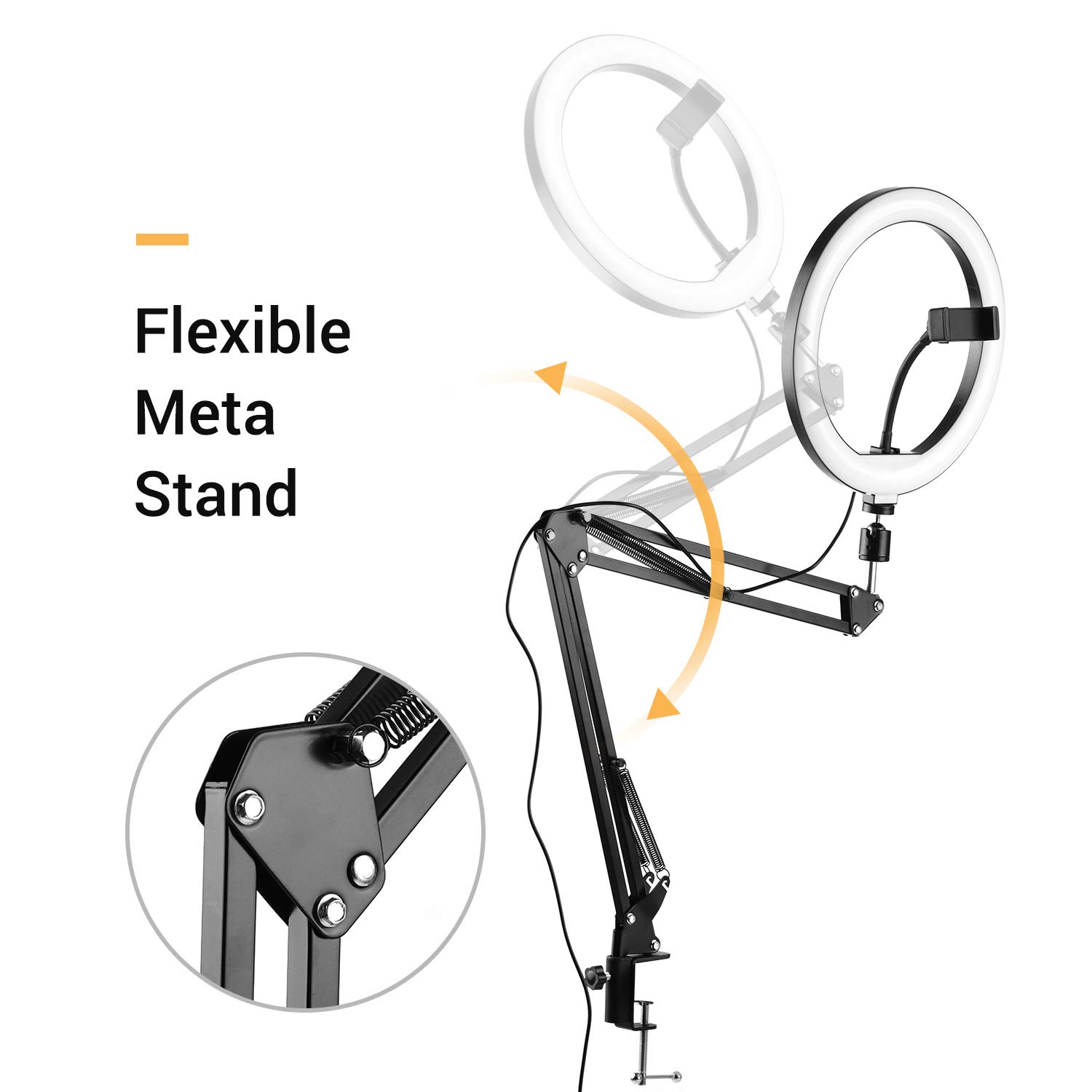 Mini Luce Anulare a LED da 10 Pollici, 3 modalità di Illuminazione 10 Livelli di luminosità Dimmerabile Alimentato Tramite USB, con Adattatore a Testa Sferica Ruotabile a
